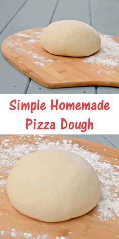 homemade pizza dough sitting on top of a wooden cutting board