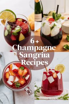 6 champagne sangrija recipes with the title overlay saying, champagne sangria recipe