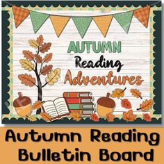 an autumn reading bulletin board with the words autumn reading and books in front of it