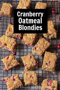 cranberry oatmeal blondies on a cooling rack