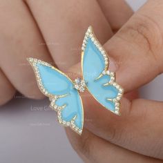 DescriptionSky Blue Enamel Genuine SI Clarity G H Color Diamond Big Butterfly Ring Solid 14K Yellow Gold Unique Wedding Engagement Jewelry ≫ Features• Items Code: SR01438• Metal: 14K Solid Gold (18K also available - Additional fees may apply)• Solid 14K Yellow Gold with stamped• More option in gold color: Rose gold, yellow gold, White gold• Diamonds Wt. : 0.25 Ct�• Diamond color : G-H• Diamonds Clarity : SI• Diamonds cut : Brilliant• Blue Enamel Wt.:- • Ring Size 3 to 10 (As per your request)≫ FA Big Butterfly, Diamond Evil Eye, Butterfly Ring, Engagement Jewelry, Diamond Color, Handmade Wedding, G H, White Rose Gold, Minimalist Earrings