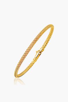 14k Gold Fancy Weave Bangle 14k Gold Bangle Bracelet With Intricate Design, Intricate 14k Yellow Gold Bangle, 14k Yellow Gold Bangle With Intricate Design, Elegant Yellow Gold Braided Jubilee Bracelet, Elegant Yellow Gold Jubilee Braided Bracelet, Gold Bracelet With Intricate Design For Fine Jewelry, Yellow Gold Bangle Bracelet With Lobster Clasp, Fine Jewelry Yellow Gold Bracelet With Intricate Design, Fine Jewelry Gold Bracelet With Intricate Design