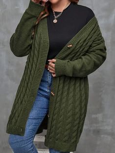 Plus Size Knitted - Temu Winter Sweater Coat, Drop Shoulder Cardigan, Comfy Jumpsuits, Cardigan Casual, Plus Size Cardigans, Casual Cardigans, Cardigan Long, Long Sweaters Cardigan, Cable Knit Cardigan