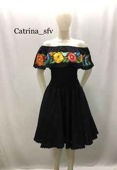 Beautiful 100% cotton machine embroidered blanket dress Mexican dress, black embroidered dress, off the shoulders dress, off-the-shoulder dress, the perfect dress for a Mexican party or any other event The dress is one size the elastic that comes with at the waist expands and adapts to people who are from size SM-M- L - XL Off The Shoulder Mexican Dress, Black Folk Style Summer Dress, Black Folk Embroidered Summer Dress, Black Peasant Dress For Summer, Black Peasant Dresses, Traditional Black Spring Dresses, Black Peasant Dress For Spring, Off-shoulder Festival Dress, Traditional Black Summer Dress