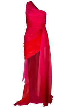 PAMELLA ROLAND-One Shoulder Ombre Pleated Dress- Red Fancy Dress, Princess Fantasy, Dope Clothes, Nature Winter, Pamella Roland, Ombre Dress, Marissa Collections, Dress Inspo, Beautiful Clothes