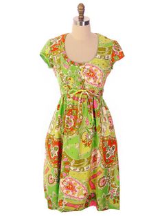 Vintage Summer Dress Cutest 1960s Lime Print/Rhinestones Miles Retro Green Dress With Vibrant Print, Green Cotton Dress With Vibrant Print, Vintage Summer Dress, Vintage Summer Dresses, Empire Waistline, Summer Vintage, Sweet Summer, Vintage Summer, Vintage Dress