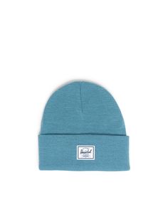 Casual Beanie With Embroidered Logo For Winter, Casual Embroidered Logo Beanie For Winter, Casual Fitted Beanie For Fall, Classic Fitted Beanie For Fall, Fitted Knit Beanie Casual Style, Adjustable Cotton Beanie For Fall, Casual Adjustable Beanie With Embroidered Logo, Blue Fitted Casual Beanie, Fall Casual Beanie With Logo Patch