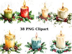 watercolor christmas candles clipart