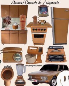 an assortment of old fashioned kitchen appliances