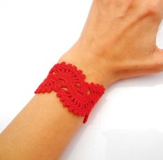 Handmade crochet lace bracelet, red color. Different colors available. Dimensions: Length 19 cm, width 4 cm. Adjustable size. Cotton Bracelet, Red Crochet, Lace Bracelet, Bracelet Friendship, Boho Bracelet, Braided Bracelets, Friendship Bracelet, Bracelet Gift, Crochet Lace