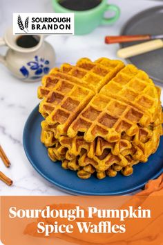 Stack of sourdough pumpkin spice waffles Fall Sourdough, Sourdough Discard Pumpkin, Use Sourdough Starter, Sourdough Waffle Recipe, Pumpkin Sourdough, Pumpkin Waffles Recipe, Sourdough Pumpkin, Pumpkin Spice Waffles, Sourdough Starter Discard Recipe