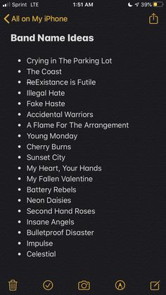 an iphone screen with the text band name ideas