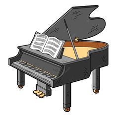 a cartoon piano with an open book on it