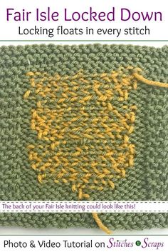 an image of a knitted square with the text fair isle locked down looking floats in every stitch