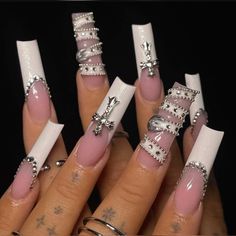 @toptierprincess Fuerza Regida Concert Nails, Fuerza Regida Nails, Pink Nails Fall, Nails Shape Coffin, Nail Tech Nails, Cross Nail Designs, Tech Nails, Shirt Nails, Concert Nails