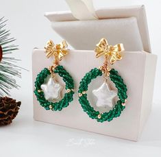 Freshwater Pearl Earrings Christmas Jewelry Star Pearl Earrings Hoop Earrings Christmas Gift gift for Her - Etsy Green Pearl Earrings For Festive Celebrations, Festive Green Pearl Earrings As Gift, Festive Green Pearl Earrings, Christmas Green Earrings With Dangling Beads, Christmas Green Dangling Beads Earrings, Freshwater Pearls Earrings, Pearl Hoop Earrings, Christmas Jewelry, Pearl Jewelry