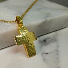 Yellow Gold 14k - 18k Gross Solid Gold Cross Details: Height31 mm Width:17 mm Weight:Approximately 8.5gr 14k - 9,6gr 18k Metal:14k Yellow Gold - 18k Yellow Gold Style:      Baptism Cross ❣️ For more  crosses take a look here      👉  https://www.etsy.com/shop/GiorgosJewelry?ref=seller-platform-mcnav&section_id=15859824 🎁 All of our jewelry come in specially hand packaged gift boxes        so they are ready for great gift giving! 📞 Please fill in your order a mobile phone number for any communi Hammered White Gold Necklaces For Anniversary, White Gold Hammered Necklace For Anniversary, Hammered Cross Pendant Necklace For Gift, Handmade Yellow Gold Cross Necklace, Hammered 14k Gold Spiritual Jewelry, Spiritual Hammered 14k Gold Jewelry, Hammered Cross Necklace For Gift, Yellow Gold Cross Jewelry For Commemoration, Gold Hammered Necklace For Anniversary