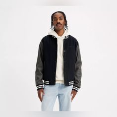 Nwt Smoke Free Fast Shipping Bundle To Save A Black Casual Varsity Jacket With Pockets, Black Varsity Jacket For Streetwear In Fall, Black Varsity Jacket For Fall Streetwear, Urban Varsity Jacket With Pockets For Fall, Gray Long Sleeve Varsity Outerwear, Casual Black Winter Varsity Jacket, Classic Winter Outerwear For College, Black Varsity Jacket With Pockets For Work, Black Varsity Jacket With Pockets For Winter