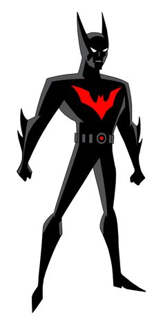 a black and red batman standing in front of a white background