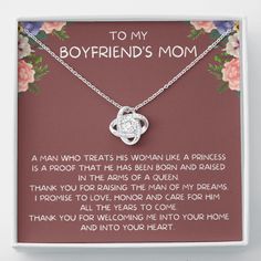 a mother's necklace with the message to my boyfriend on it in a gift box