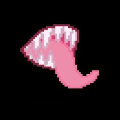 an image of a pixelated pink mouth with teeth on the black background, which is part of a computer game