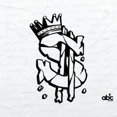 a black and white drawing of a crown on top of a piece of paper with the letter