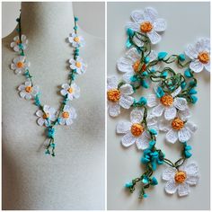 My shop https://www.etsy.com/shop/Pinkbeige 🧡It's completely handmade jewelry. This crochet necklace is stunning, fabulous and cheery. Unique as a gift and fashionable as an accessory for you and for your loved ones. It can be used comfortably at four seasons. The necklace is approximately 25" ( 63 cm) long.  Material: Turquoise stone 🧡 Your order will be send in 1 business days after the reception of payment. 🧡Produced in smoke and pet free environment. 🧡 READY TO SHIP! Ships in 1 business Bohemian Turquoise Flower Necklace, Bohemian White Turquoise Necklace As Gift, White Bohemian Turquoise Necklace As Gift, Handmade Turquoise Flower Necklace, White Bohemian Flower Necklace, Handmade Adjustable White Turquoise Necklace, Adjustable White Turquoise Necklace As Gift, Adjustable White Turquoise Necklace For Gift, White Turquoise Bohemian Necklace