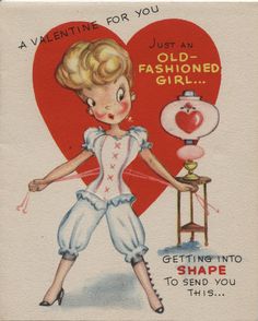 an old fashioned valentine's day card with a girl