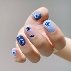 Indigo Nails, Floral Nail Designs, Cute Nail Designs, Funky Nails, Cool Nail Designs, Floral Nails, French Tip Nails, Valentine's Day Nails