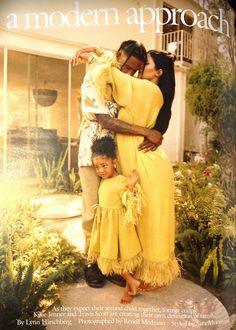 an advertisement for the modern approach magazine featuring two women and a young child in front of a house