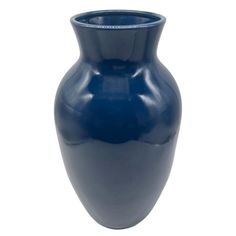 a blue vase is shown on a white background