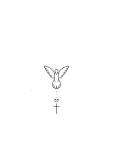 a line drawing of a dove with a cross in the background