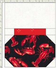 an image of lobsters on black and red background with white border in the center