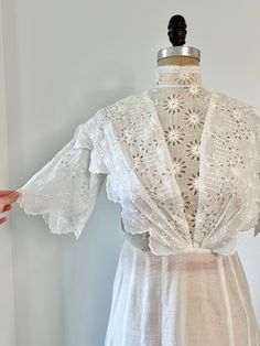 Victorian Garden Party Summer Dress, Vintage Broderie Anglaise Wedding Dress, Vintage Broderie Anglaise Dress For Daywear, Spring Victorian Dress With Broderie Anglaise, Victorian Dress For Summer Vintage Events, Victorian Spring Dress With Lace Work, Victorian Dress For Vintage Summer Events, Summer Victorian Dress For Vintage Events, Victorian Lace Summer Dresses