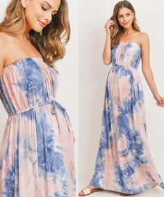 This gorgeous off-the-shoulder maxi is perfect for a Gender Reveal or neutral Baby Shower/Baby Sprinkle that features a pretty blue and pink tie-dye print.  Loose fit that delicately accentuates your baby bump!   Blush & Denim Mix 95% Polyester 5% Spandex Maternity, Nursing & Post-partum friendly! Size Chart Qu Fitted Bohemian Maternity Dress For Summer, Bohemian Fitted Maternity Dress For Summer, Summer Maternity Off-shoulder Maxi Dress, Spring Maternity Blue Maxi Dress, Spring Blue Maternity Maxi Dress, Spring Maternity Maxi Dress In Blue, Blue Maternity Maxi Dress For Spring, Pink Maternity Dress For Beach In Summer, Pink Maxi Maternity Dress For Spring