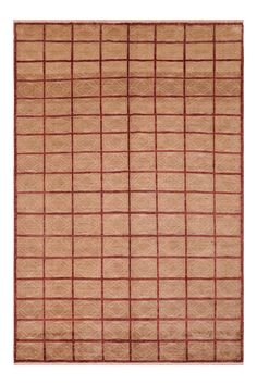 a beige and red rug with squares on it