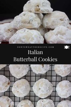 italian butterball cookies on a cooling rack with text overlay that reads, italian butterball cookies