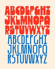 the alphabet is made up of different colors and font styles, including red, blue, and white