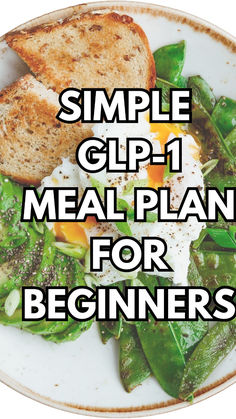 a white plate topped with meat and vegetables on top of a wooden table next to the words, simple clip 1 meal plan for beginners