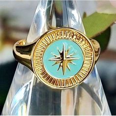 Gorjana Compass Ring 18k Gold Plated Size 9 New With Tags, Original Price $65.00 For The Adventurer. This Statement Ring Adds A Fun Pop Of Color To Your Stack. Product Details Ring Measures 9/16" Tall Band Measures 1/4" And Tapers Down To 1/8" Hand Painted Light Turquoise Enamel Available In 18k Gold Plated Brass Perfect Gift For Someone You Love - It May Be Yourself Valentine's Day, Mother Day, Everyday Jewelry, Classic, Timeless, Dainty. Adjustable Gold Turquoise Ring Fine Jewelry, Gold Turquoise Ring Fine Jewelry, Adjustable Gold Turquoise Ring In Fine Jewelry Style, Gold Turquoise Ring For Anniversary, Gold Turquoise Ring With Gemstone, Adjustable 14k Gold Turquoise Ring, Gold Turquoise Ring Gift, Gold Turquoise Ring For Gift, Gold Turquoise Ring Hallmarked Fine Jewelry