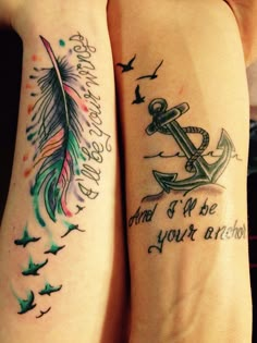 two people with tattoos on their arms that say, and if we are your arrow