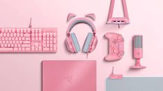 Download Pink Gray Aesthetic Gaming Keyboard Wallpaper Set Up Gamer, Pink Desktop, Keyboard Wallpaper, Cloud Landscape, Pink Games, Gaming Mice, Rain Cloud, Gaming Room Setup, Bar Set Up