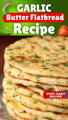 garlic butter flatbread recipe with text overlay