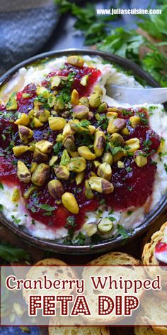 cranberry whipped feta dip with pistachio