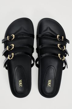 SANDALS WITH BUCKLED STRAPS - Black | ZARA New Zealand Wide Foot Sandals, Sandals For Summer 2024, Summer Sandals Women 2024, Women’s Sandals, Summer Sandals 2024, Sandals Outfit, Ugg Slippers, Swag Shoes, Summer Sandals