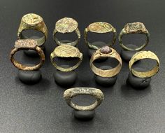 The Beautiful Lot Of Total 9 Bronze Rings Probably From Ancient Near Eastern Regions Of Ancient Historic Culture Civilizations Of Romans , Sasanian's OR Greek's. Rich In Patina. Conditions As Shown In The Pictures. We Provide Fast And Free Shipping Service World Wide To Our Customers .We Ship Mostly Via Fedex And DHL. If You Have Any Questions Please Feel Free To Send Us Message. Strange Rings, Retro Objects, Ancient Greek Ring, Ancient Rings, Bronze Rings, Roman Ring, Ancient Greek Jewelry, Greek Ring, Ancient Jewels