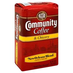 a coffee bag with the words community coffee and chocoy on it's side