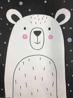 a drawing of a white bear with pink eyes