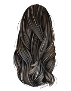 the back of a woman's head with long, wavy hair in grey and brown tones