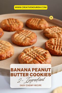 banana peanut butter cookies on a plate with text overlay